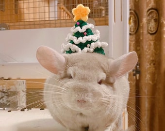 Handmade Green Christmas Tree Pet Hat-Hedgehog/Hamster/Squirrel/Guinea Pig/Rat/Chinchilla/Ferret/Bunny/Sugar Glider/Bird/Leopard gecko/Quail