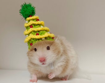 Handmade Green Christmas Tree Pet Hat-Hedgehog/Hamster/Squirrel/Guinea Pig/Rat/Chinchilla/Ferret/Bunny/Sugar Glider/Bird/Leopard gecko/Quail