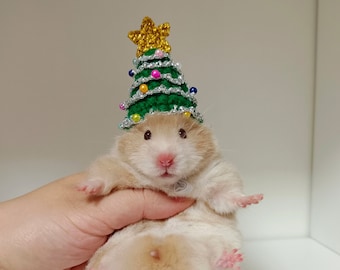 Handmade Christmas Tree Small Pet Hat-Hedgehog/Hamster/Squirrel/Guinea Pig/Rat/Chinchilla/Ferret/Bunny/Sugar Glider/Bird/Leopard gecko/Quail