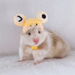 Handmade Yellow Blink Eyes Frog Pet Hat- Hedgehog/Hamster/Squirrel/Guinea Pig/Rat/Chinchilla/Ferret/Sugar Glider/Rabbit/Leopard gecko/Quail