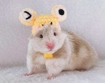 Handmade Yellow Blink Eyes Frog Pet Hat- Hedgehog/Hamster/Squirrel/Guinea Pig/Rat/Chinchilla/Ferret/Sugar Glider/Rabbit/Leopard gecko/Quail