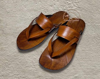 Handmade Genuine Leather Thong Sandals Minimalist Boho Summer Footwear Custom Made for Men Women