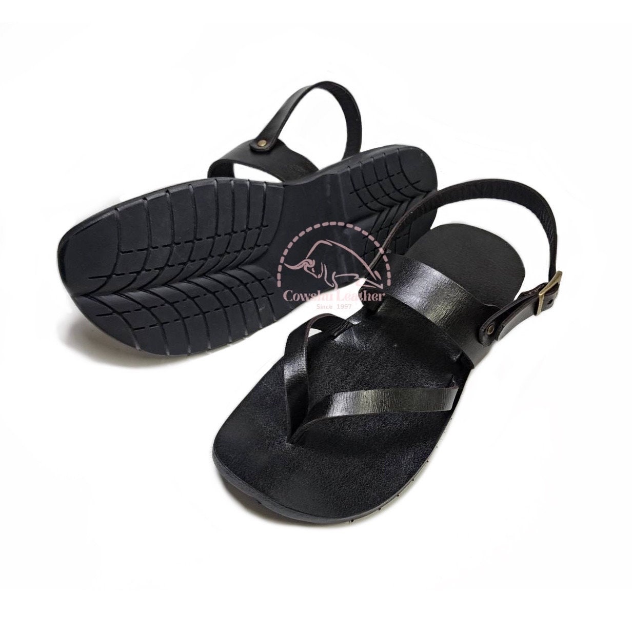 Women's Sandals Black Sheepskin With Straps