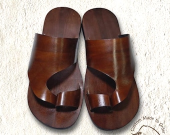 Handmade Leather Toe Loop Sandals, Boho Thong Flip Flops, Unisex Footwear