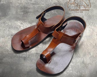Handmade Tan Leather Strappy Sandals: Unisex boho Style
