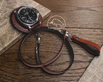 Hand Stitched Leather Watch Saddle 24mm, Personalized Pocket Watch Holder, Full Grain Gift