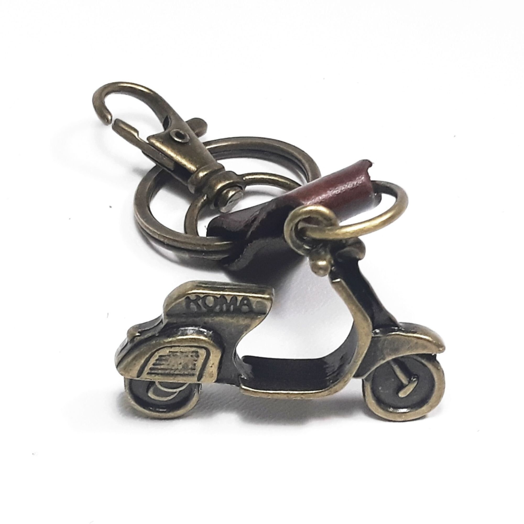 3D Vespa Keychain: Brass Tone Scooter Charm With Leather Tag - Etsy