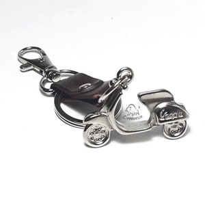 3D Vespa Keychain: Brass Tone Scooter Keyring with Leather Tag