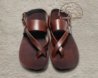 Handmade Brown Leather Thong Sandals, Minimalist Flat Shoes