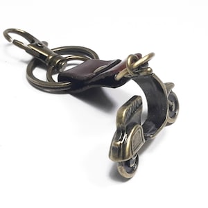 3D Vespa Keychain: Brass Tone Scooter Charm with Leather Tag