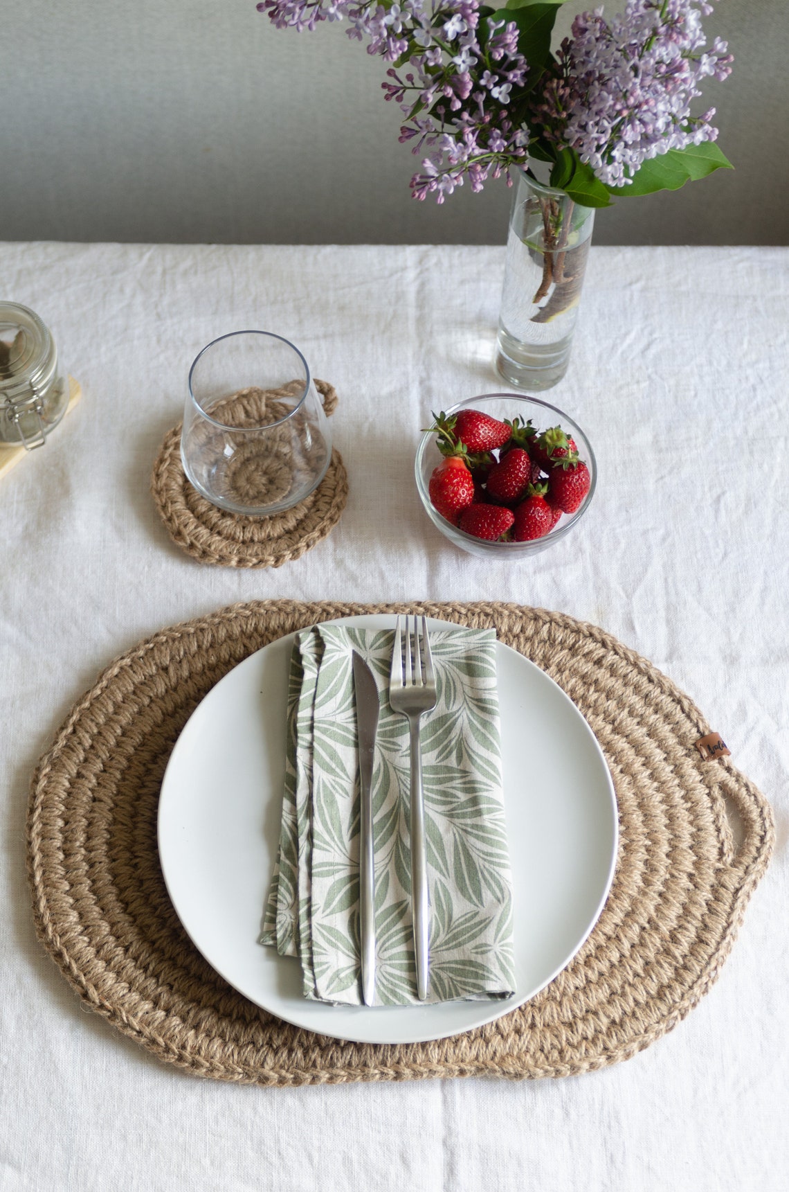 Crochet jute oval placemats Stylish kitchen table setting Oval Etsy