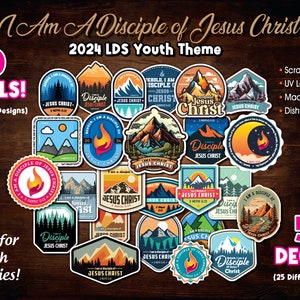 Set of 50 Decals!! 2024 Youth LDS Theme. Water proof and Scratch Proof. I am a desciple of Jesus Christ. 3 Nephi 5:13