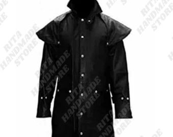 Mens Trench Coat, Long Coat, Steampunk Coat, Gothic Coat, Punk Coat Real Black Leather Duster Riding Hunting Steampunk Trench Coat T7