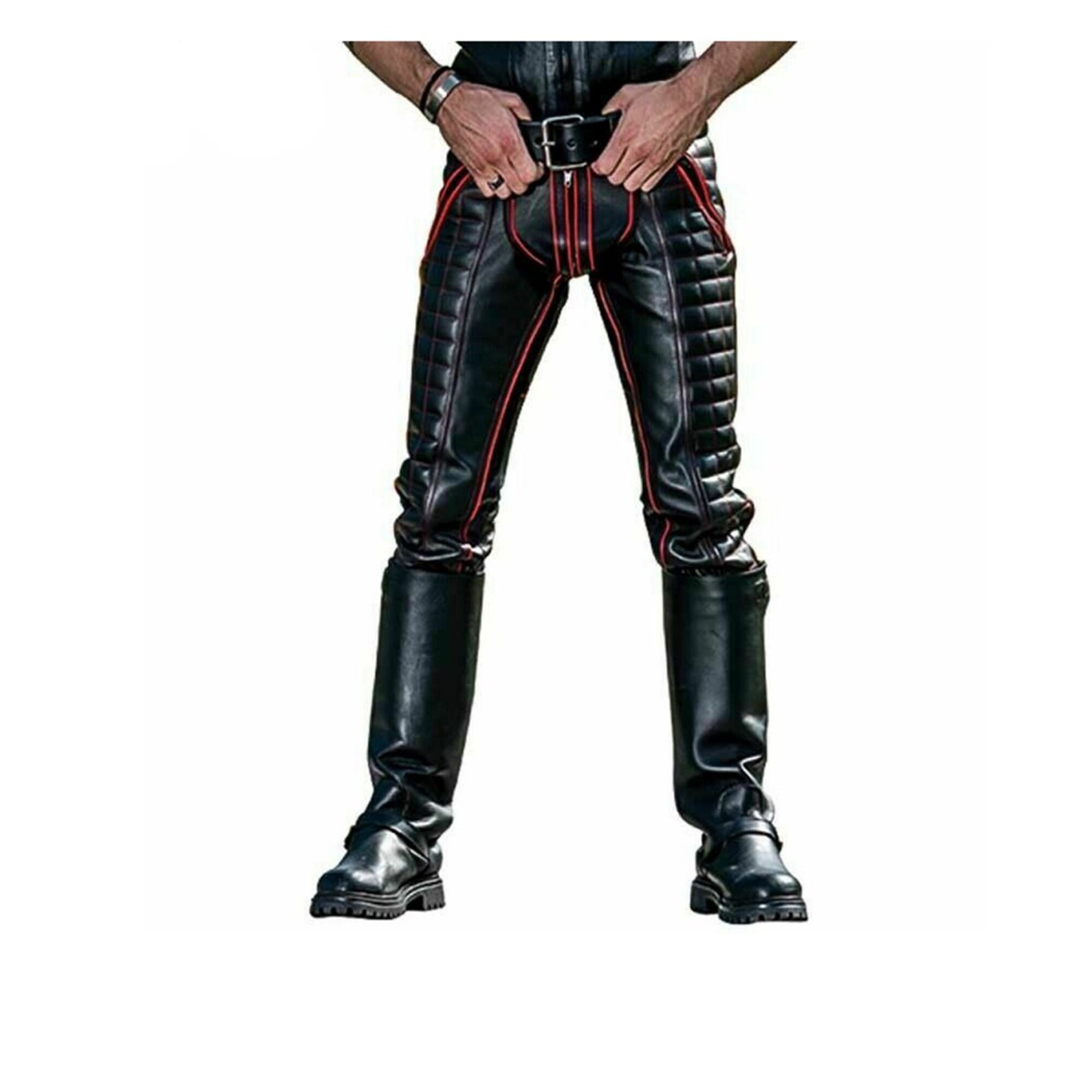 Mens Real Black Cow Leather Jeans Biker Jeans with Stripe Pants Trousers Mens Real Black Cow Leather Jeans Biker Jeans with Stripe Pants Trousers