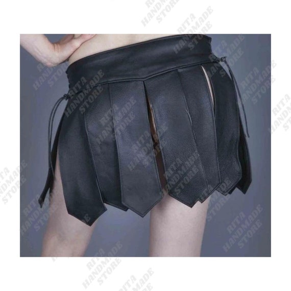 Womens Black Sexy Genuine Leather Mini Skirt Kilt Gladiator Skirt