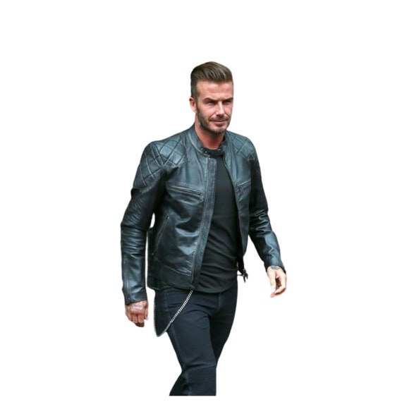 David Beckham Black Leather Jacket For Men's Real Leather Slim Fit Biker  Jacket 