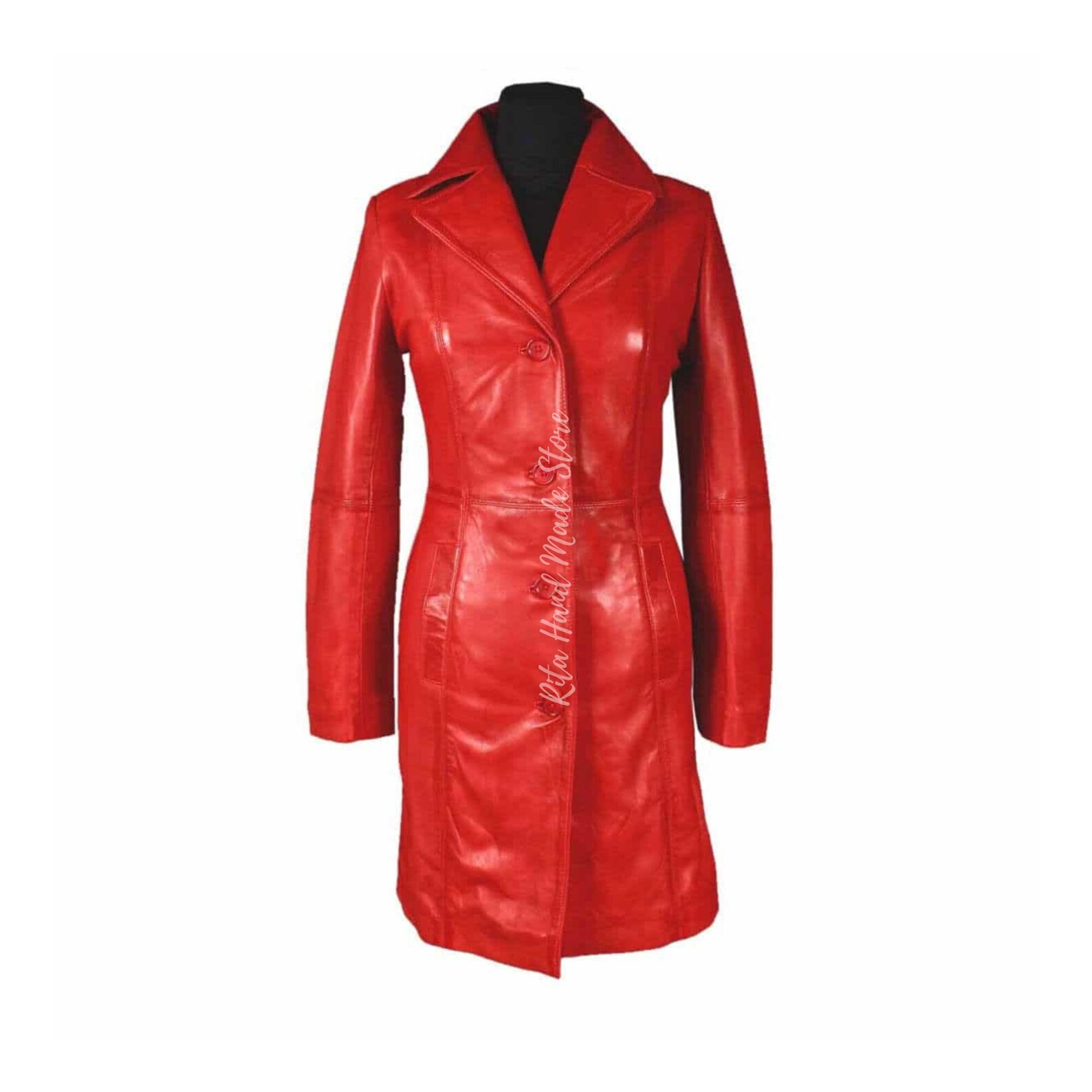 Women Red Trench Coat / Real Leather Coat / Original Ladies Etsy