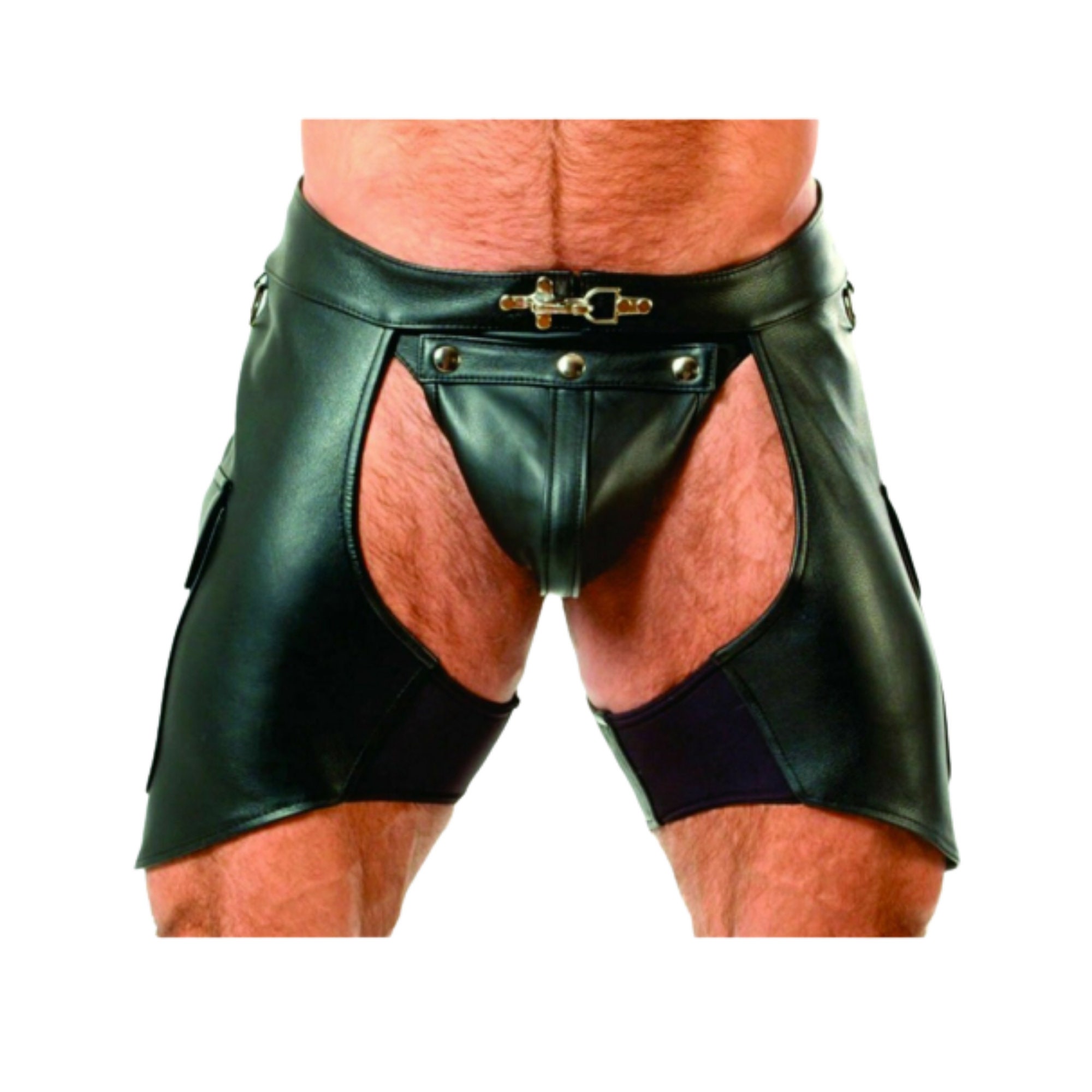 Clothing Gender-Neutral Adult Clothing Shorts Leather Chaps Chaps Exclusive Premium Men 100% Genuine Cow Leather Chaps Rider Shorts In Black Color With Orange Piping- Assless chaps 