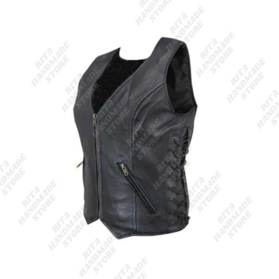Women Leather Biker Vest Women Leather Waistcoat Ladies Biker