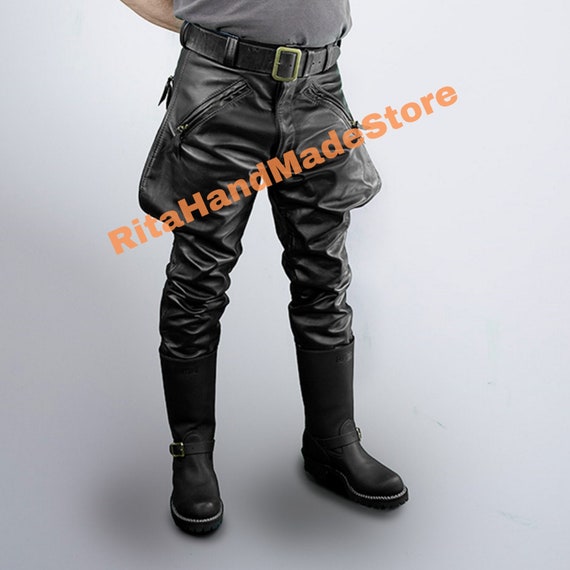 Buy Leather Jeans Black Pantstrousers Gift for Men Online in India  Etsy