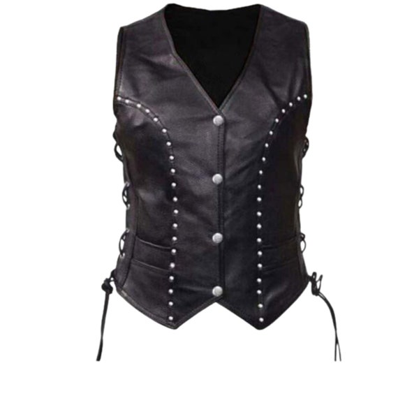 Women Leather Biker Vest Women Leather Waistcoat Ladies Etsy