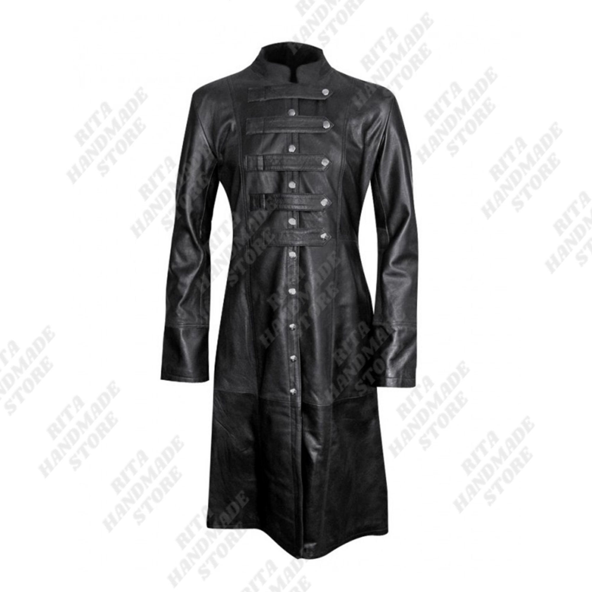 Mens leather trench coat clearance gothic