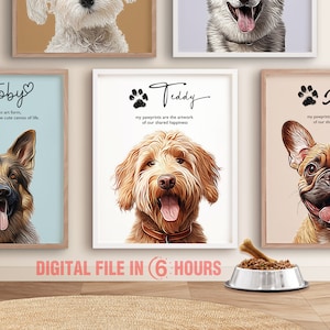 Digital Custom pet Portrait with Paw print, pet memorial Portrait from photo, oil painting gift for pet lover