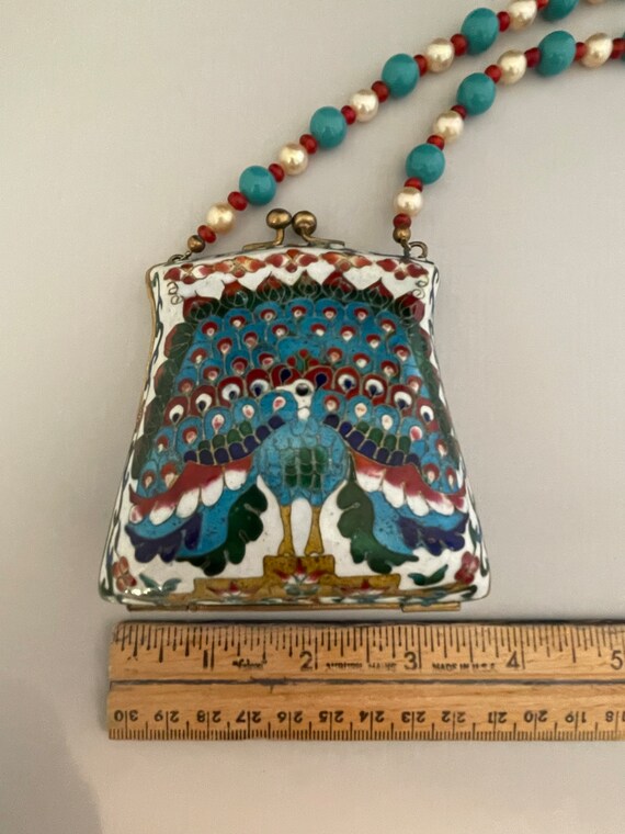 Vintage cloisonne and enamel handbag pendant on turqu… Gem