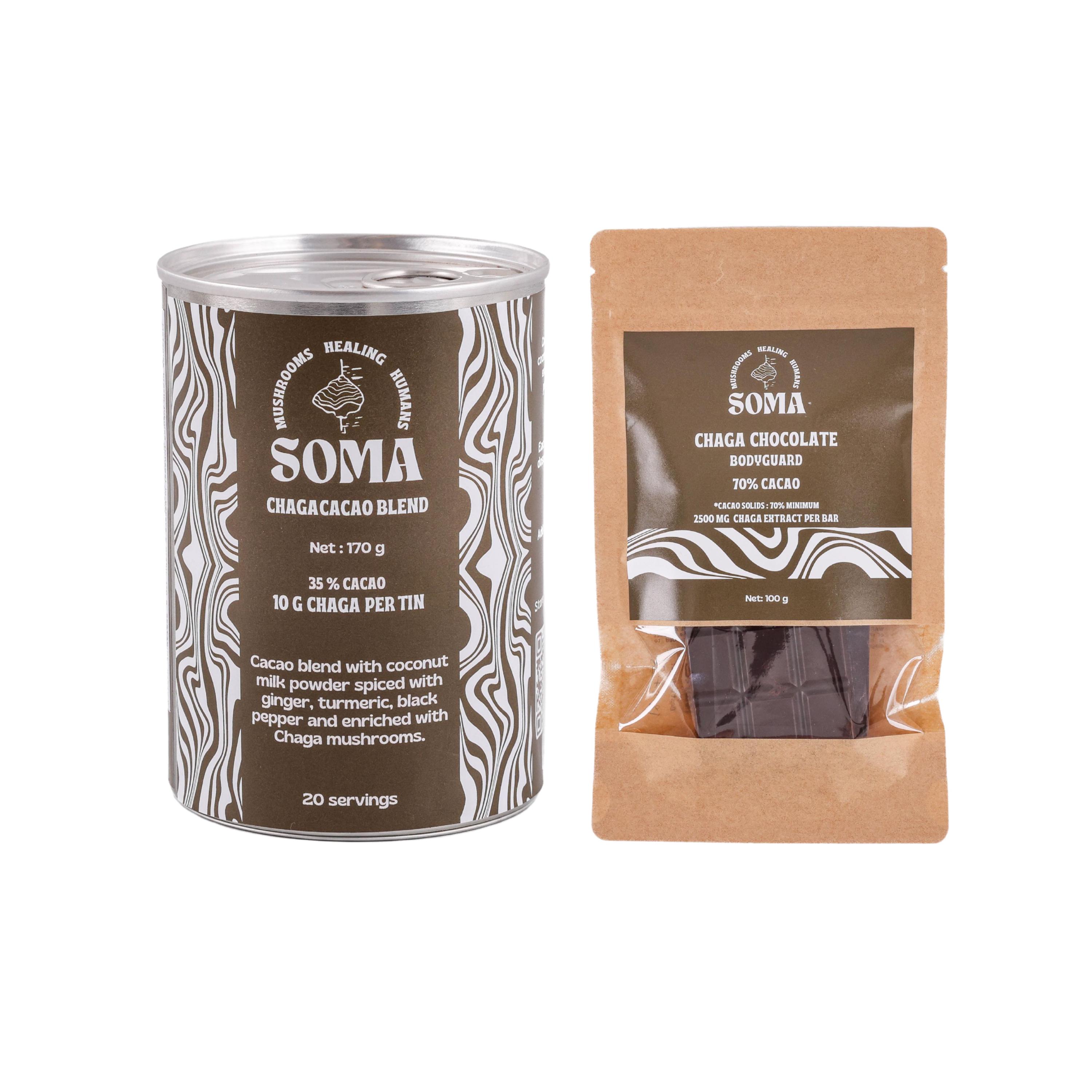 Pacote de Cogumelos Chaga – Chocolate Amargo e Mistura de Cacau | Presente de Superalimento para Autocuidado