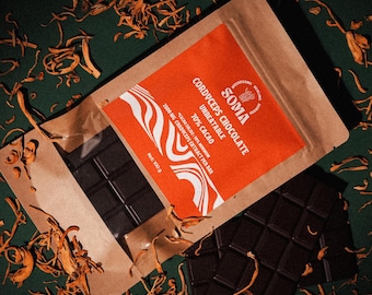 Cordyceps Pilz Dunkle Schokoladen Riegel - Geeignet für Vegan | Gesunde Ostern | 2 x 50g Tafeln | Feines Geschenk für Schokoladenliebhaber