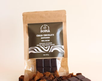 Dunkle Chaga-Pilz-Schokoladentafeln - 70% Kakao | Gesunde Ostern | Veganer Superfood Snack | Reichhaltige funktionale Schokolade (2 pro Packung)