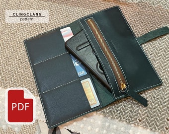 Leather Long Wallet Pattern with Stitching Holes | Slim Wallet PDF Template | Leather Clutch Pattern | Long Wallet PDF Download