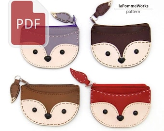 Fox Leather Wallet Pattern with Stitching Holes | DIY Purse Template PDF | Leather Fox Card Holder Pattern | Easy Sewing Project