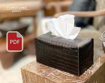Leather Tissue Box Pattern with Stitching Holes | Minimalist Tissue Holder Template | Leather Tissue Dispenser PDF | Easy DIY