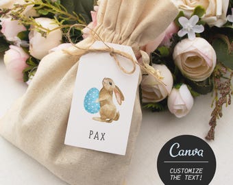 Editable Easter Basket Tag | Printable Bunny Egg Gift Tag (Canva)