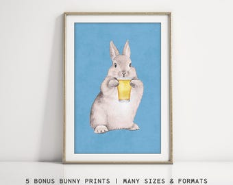 Easter Bunny Prints Bundle | Beer Bunny | 5 Downloadable Easter Prints Bunny | Punny & Clever Easter Rabbit Prints | Wall Art Prints