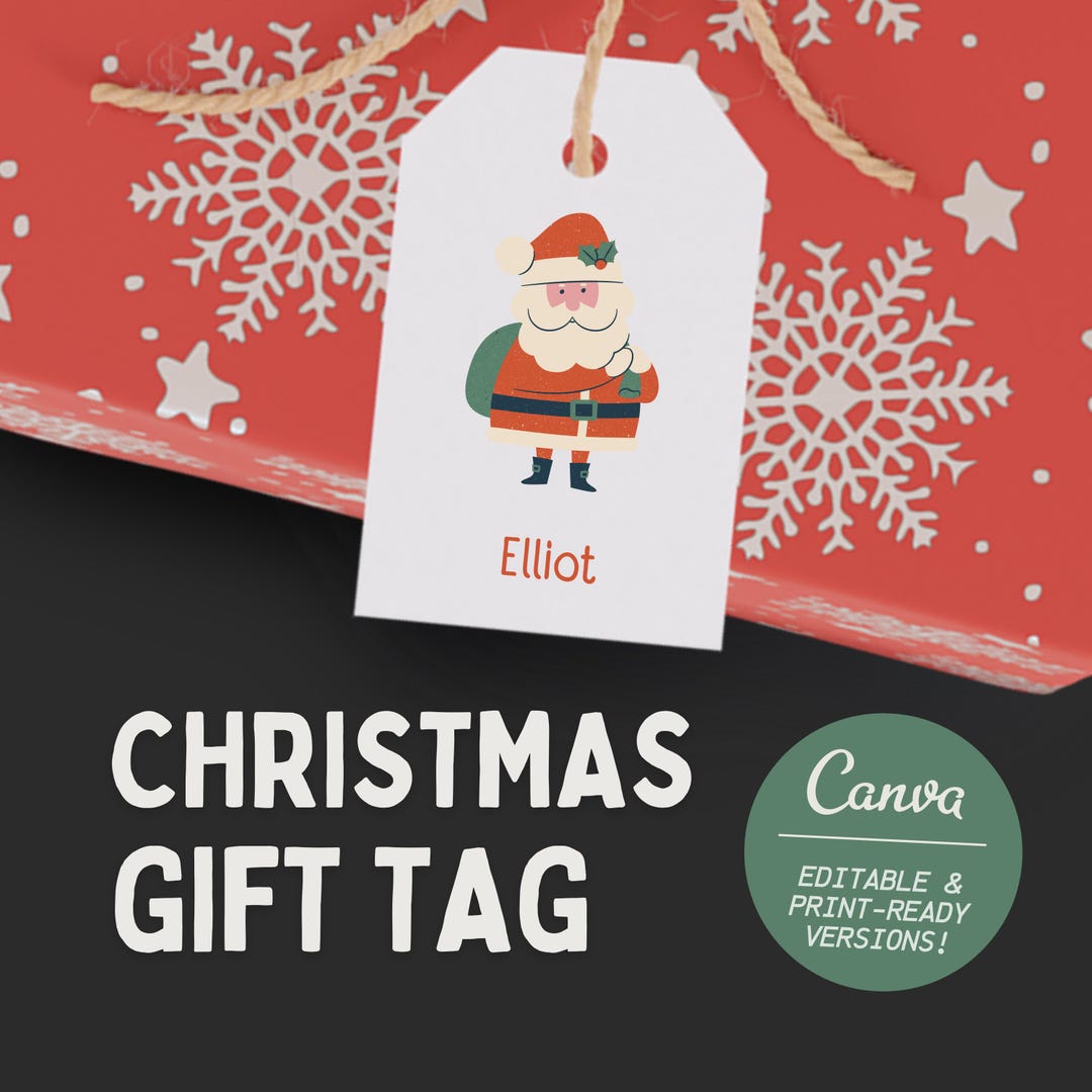 Santa Claus Gift Tag / Christmas Editable Tag / Digital Download - Etsy