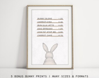 Coffee Easter Bunny Prints Bundle | 6 Downloadable Easter Prints Bunny | Punny & Clever Easter Rabbit Prints | Coffee First Prints