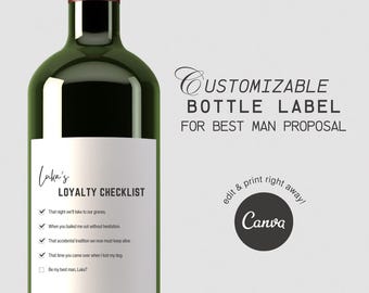 Customizable Best Man Bottle Label | Will You Be My Groomsman Label | Groomsman Bottle Template | *BONUS* Groomsman Proposal