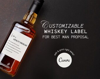 Customizable Best Man Proposal Template | Best Man Whiskey Label | Canva Best Man Bottle Label Template | *BONUS* Groomsman Whiskey Label