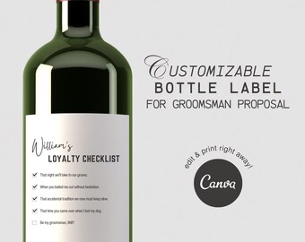 Customizable Groomsman Bottle Label | Will You Be My Groomsman Label | Groomsman Bottle Template | *BONUS* Best Man Proposal