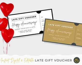 Instant Download Late Anniversary Gift Voucher | Customize in Canva | The Fastest Late Gift Idea | Personalized & Minimalist DIY Gift | Love