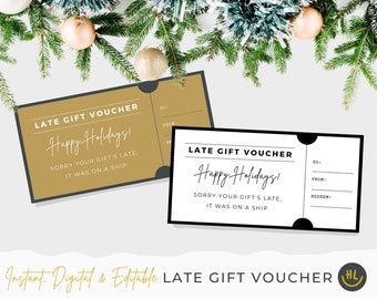 Instant Download Late Holiday Gift Voucher | Customize in Canva | The Fastest Late Gift Idea | Personalized Minimalist DIY Gift | On a Ship