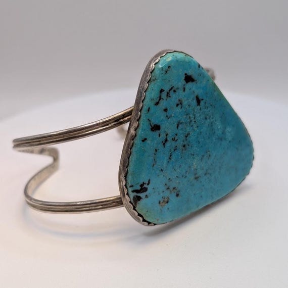 Triangle Turquoise Silver Cuff Bracelet Size 8 - image 2