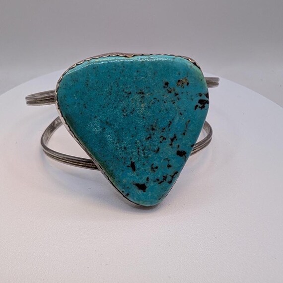 Triangle Turquoise Silver Cuff Bracelet Size 8 - image 4