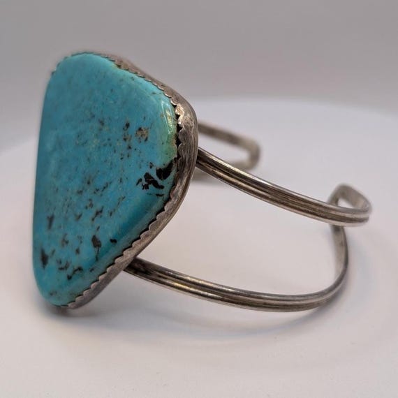 Triangle Turquoise Silver Cuff Bracelet Size 8 - image 3