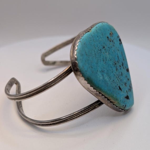 Triangle Turquoise Silver Cuff Bracelet Size 8 - image 7