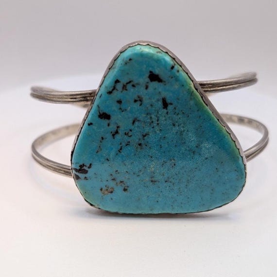 Triangle Turquoise Silver Cuff Bracelet Size 8 - image 6