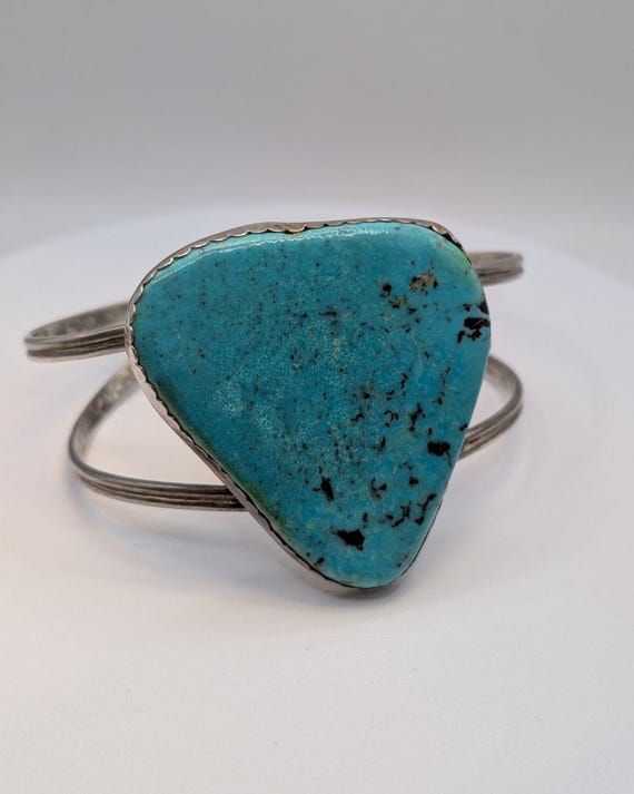Triangle Turquoise Silver Cuff Bracelet Size 8 - image 1