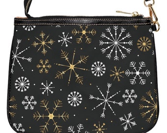 Christmas Purse, Small Shoulder Bag, Snowflakes, PU Leather